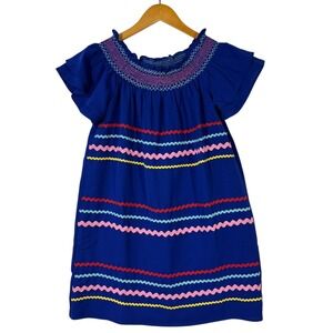 Entro Women's Dress Small Blue Smocked Neck Flutter Sleeve Boho Stripe Shift